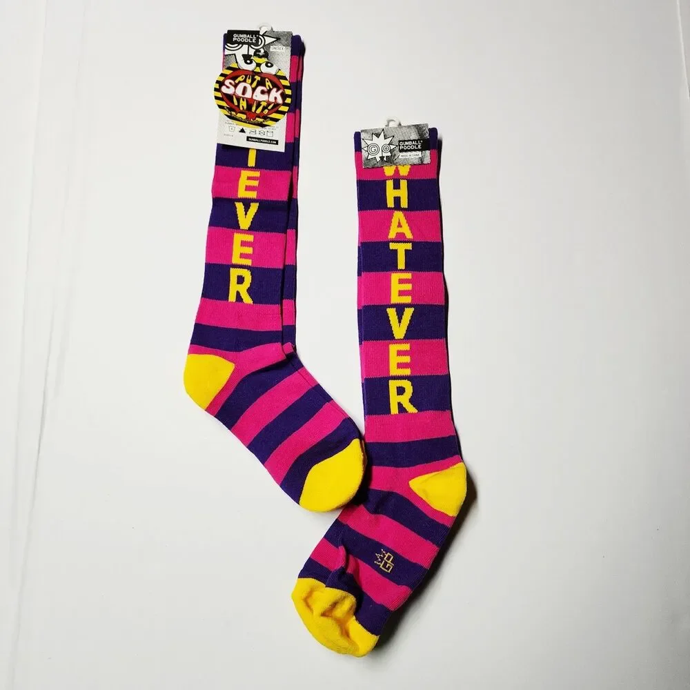Lot of 2 Gumball Poodle WHATEVER Socks Novelty Gym Crew Unisex NEW NWT Striped